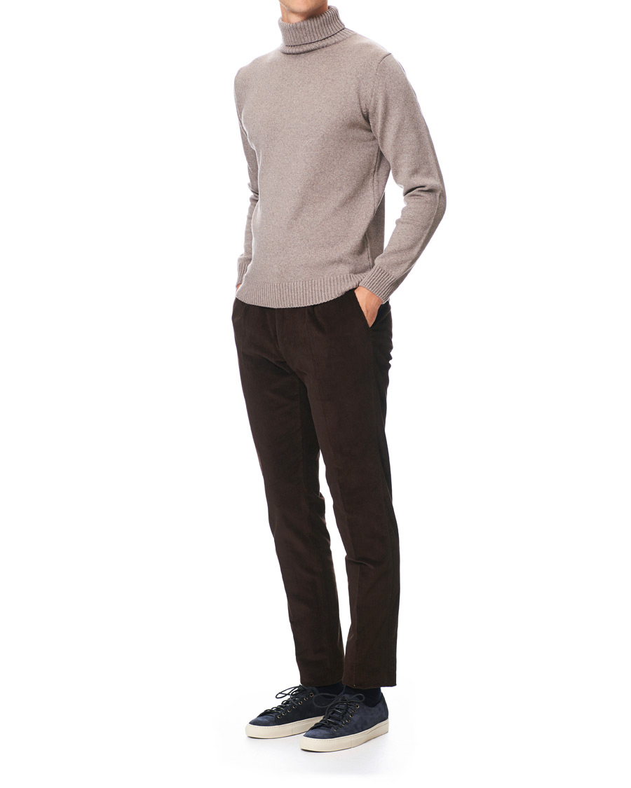 Herren | Pullover | Stenströms | Heavy Knitted Merino Roll Neck Mud Brown