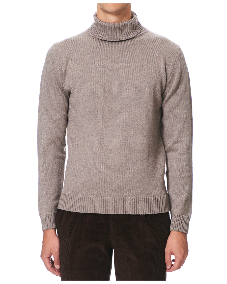 Herren | Pullover | Stenströms | Heavy Knitted Merino Roll Neck Mud Brown