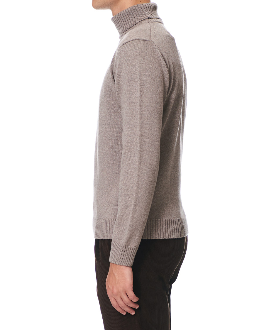 Herren | Pullover | Stenströms | Heavy Knitted Merino Roll Neck Mud Brown