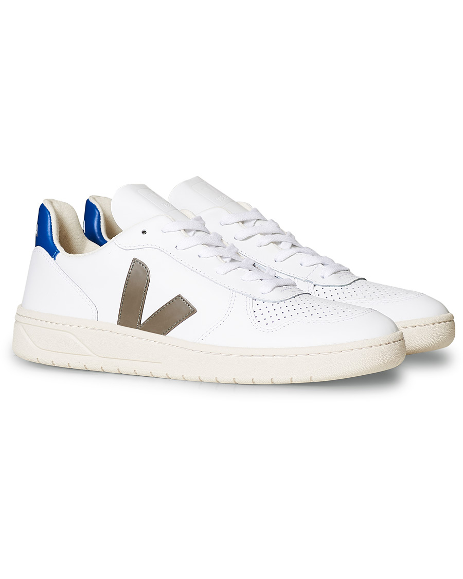 Herren | Veja V-10 Leather Sneaker Extra White/Kaki Indigo | Veja | V-10 Leather Sneaker Extra White/Kaki Indigo