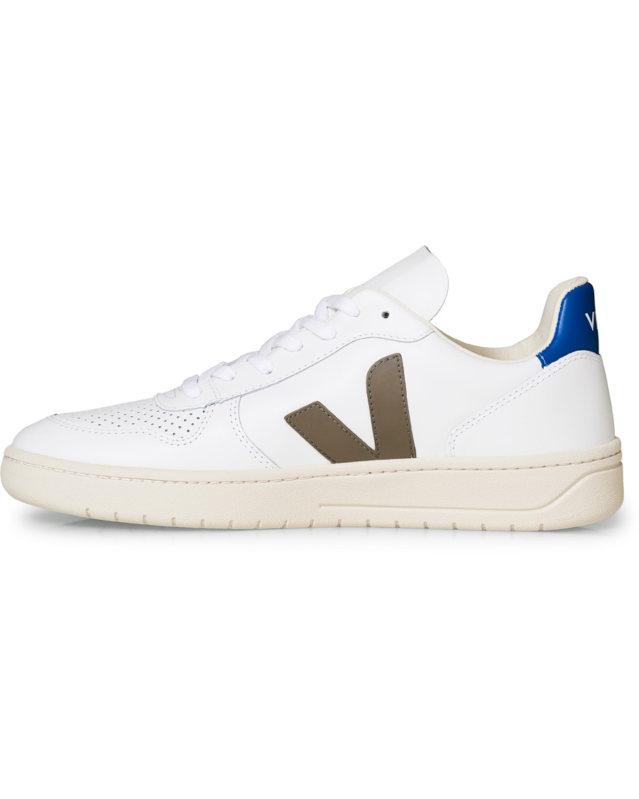Herren | Veja V-10 Leather Sneaker Extra White/Kaki Indigo | Veja | V-10 Leather Sneaker Extra White/Kaki Indigo