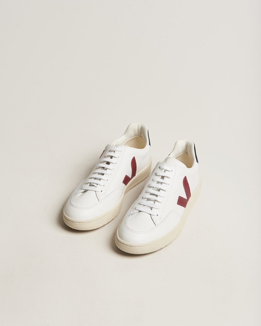 Men | White Sneakers | Veja | V-12 Leather Sneaker White/Marsala Nautico