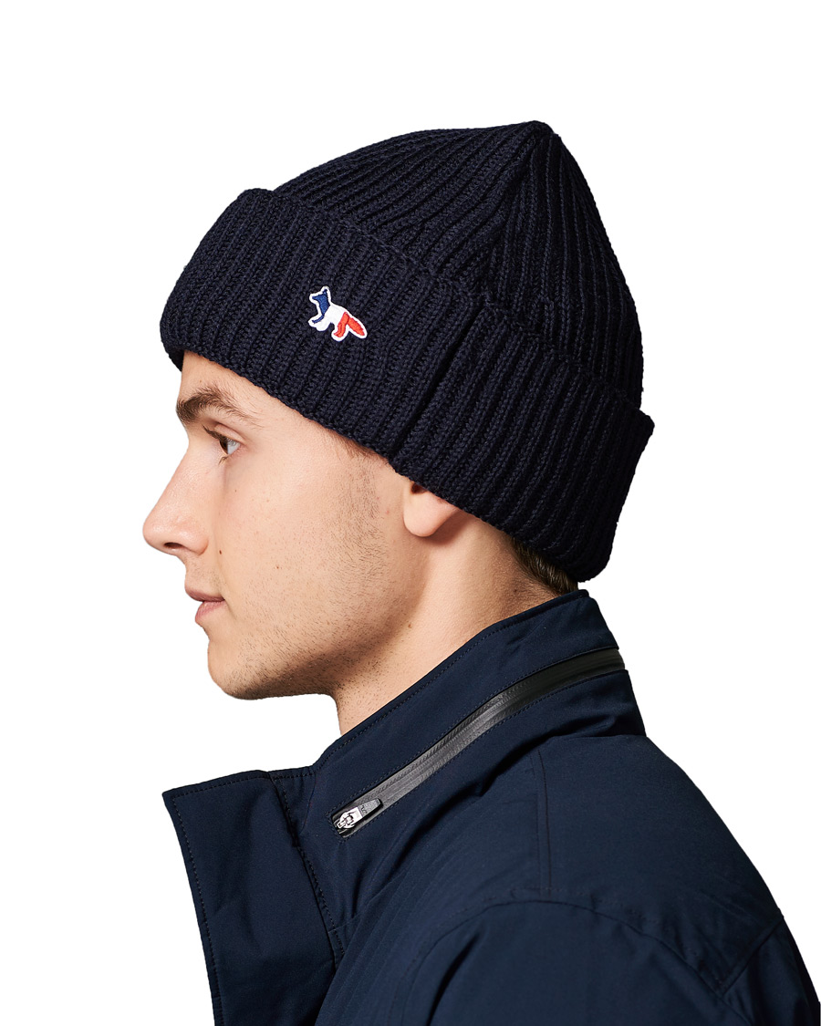 Herren | Maison Kitsuné Tricolor Fox Beanie Navy | Maison Kitsuné | Tricolor Fox Beanie Navy