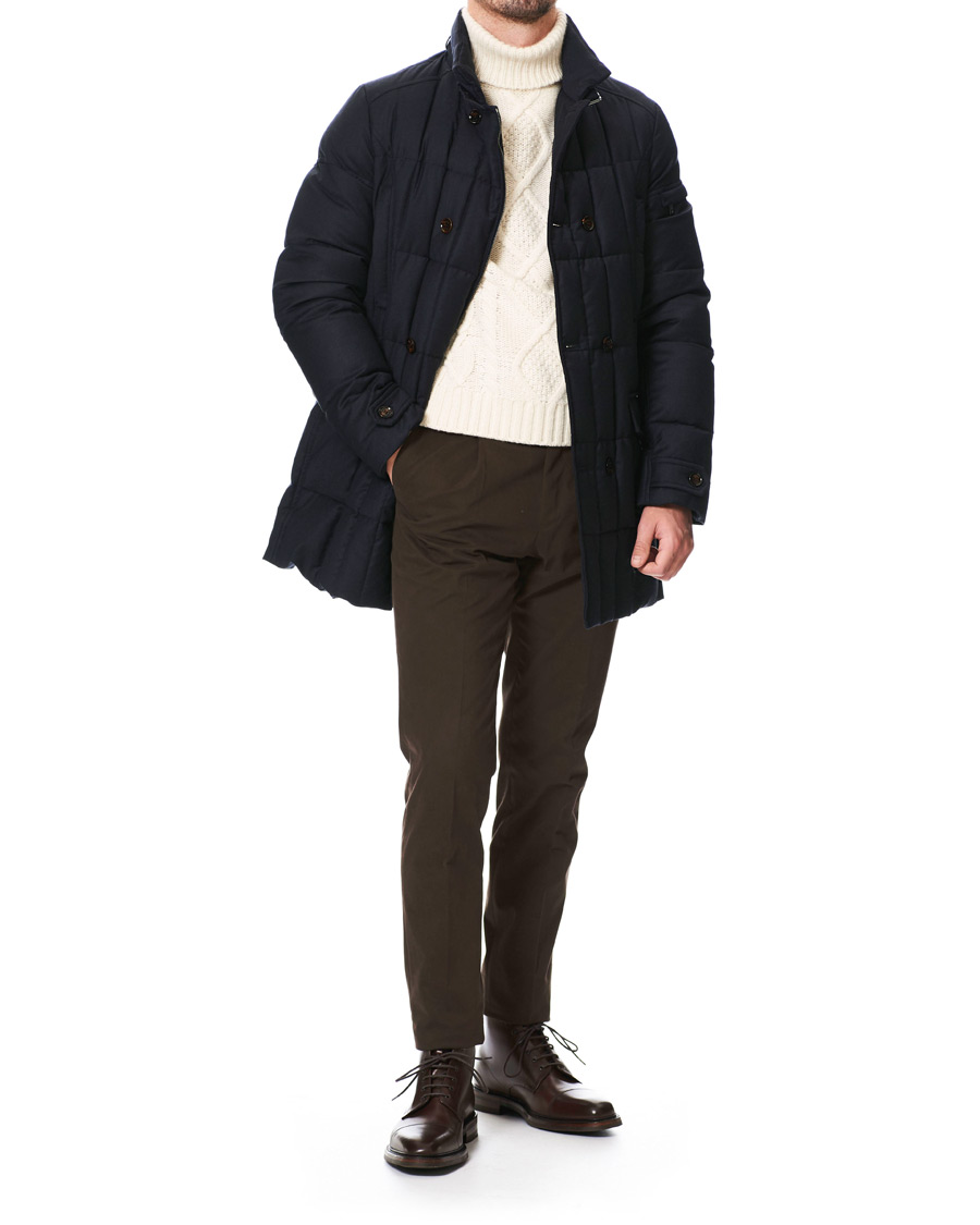 Herren | Jacken | MooRER | Padded Flannel Double Breasted Coat Navy