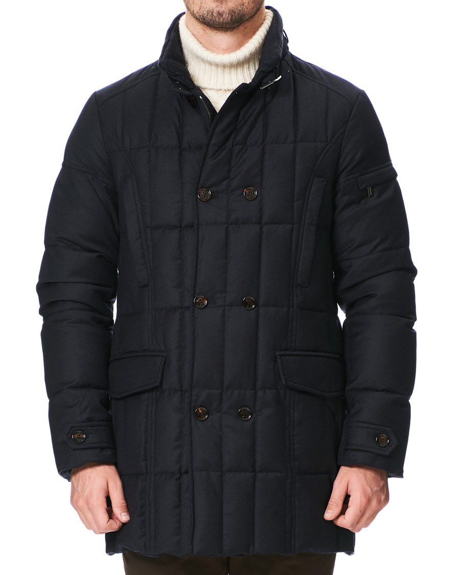Herren | Jacken | MooRER | Padded Flannel Double Breasted Coat Navy