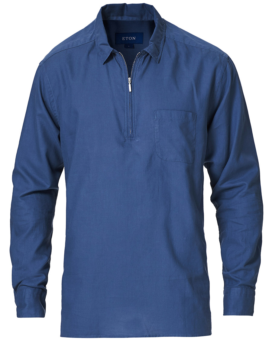 Herren | Hemden | Eton | Slim Fit Cotton Half Zip Shirt Blue