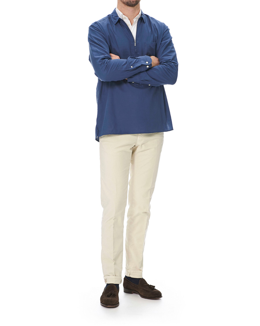 Herren | Hemden | Eton | Slim Fit Cotton Half Zip Shirt Blue
