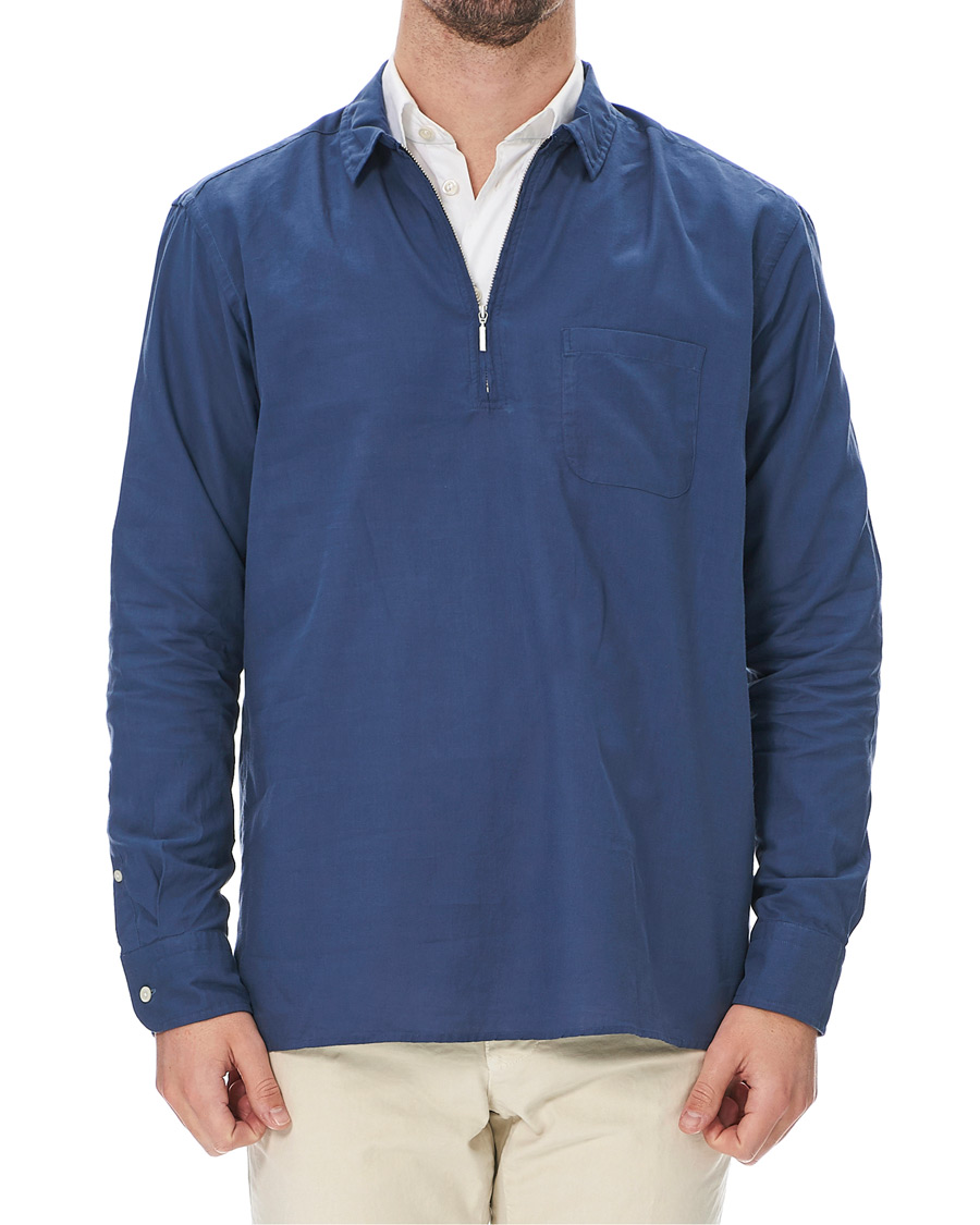 Herren | Hemden | Eton | Slim Fit Cotton Half Zip Shirt Blue