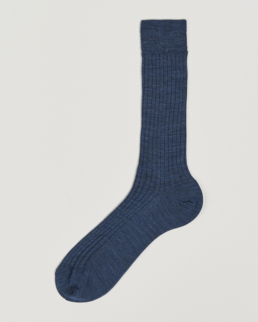 Herren | Unterwäsche | Bresciani | Wool/Nylon Ribbed Short Socks Blue Melange