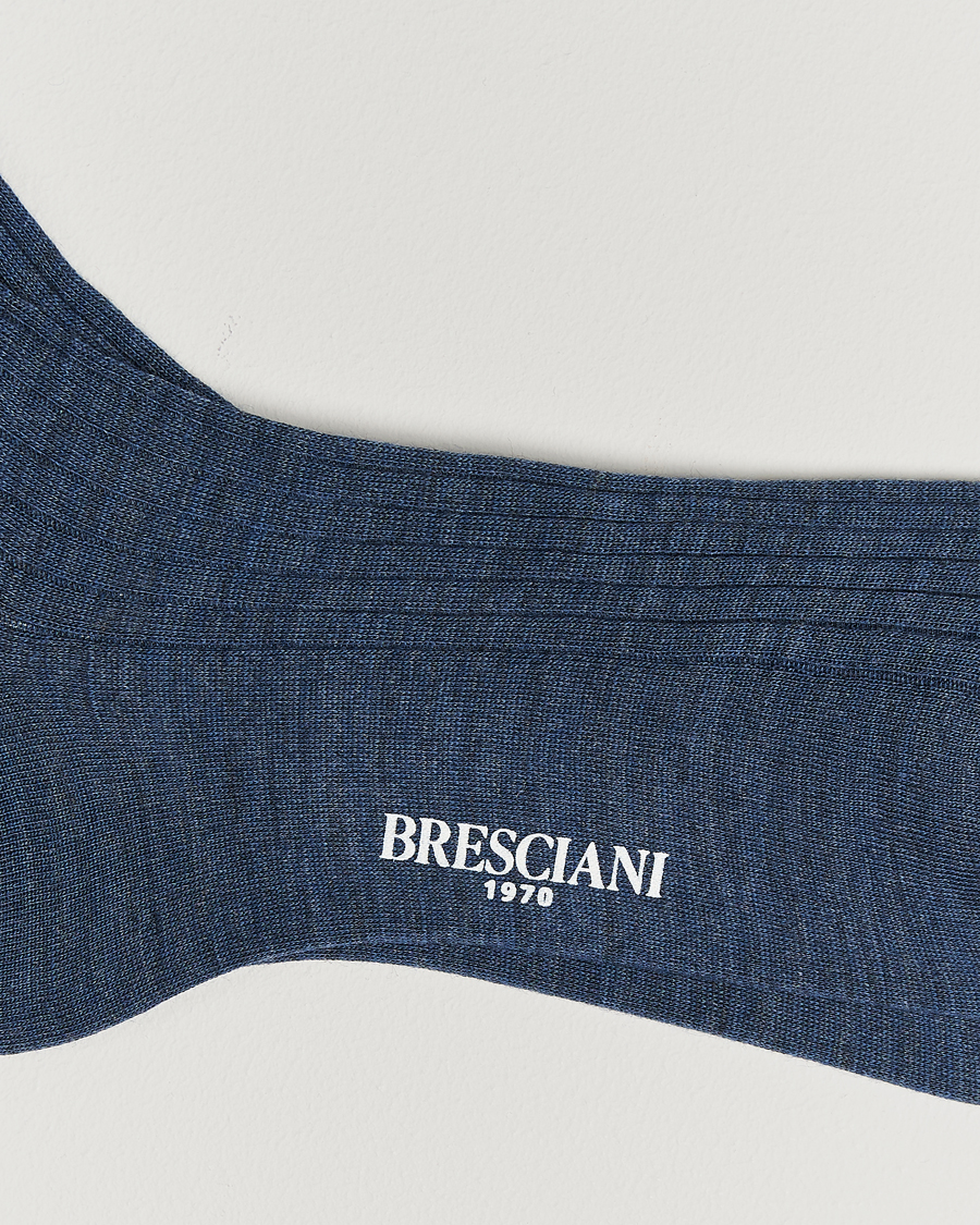 Herren | Unterwäsche | Bresciani | Wool/Nylon Ribbed Short Socks Blue Melange