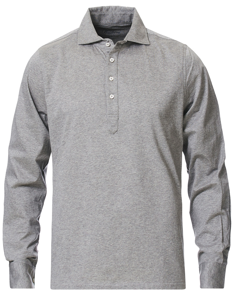 Herren | Hemden | Stenströms | Cotton Popover Poloshirt Grey Melange