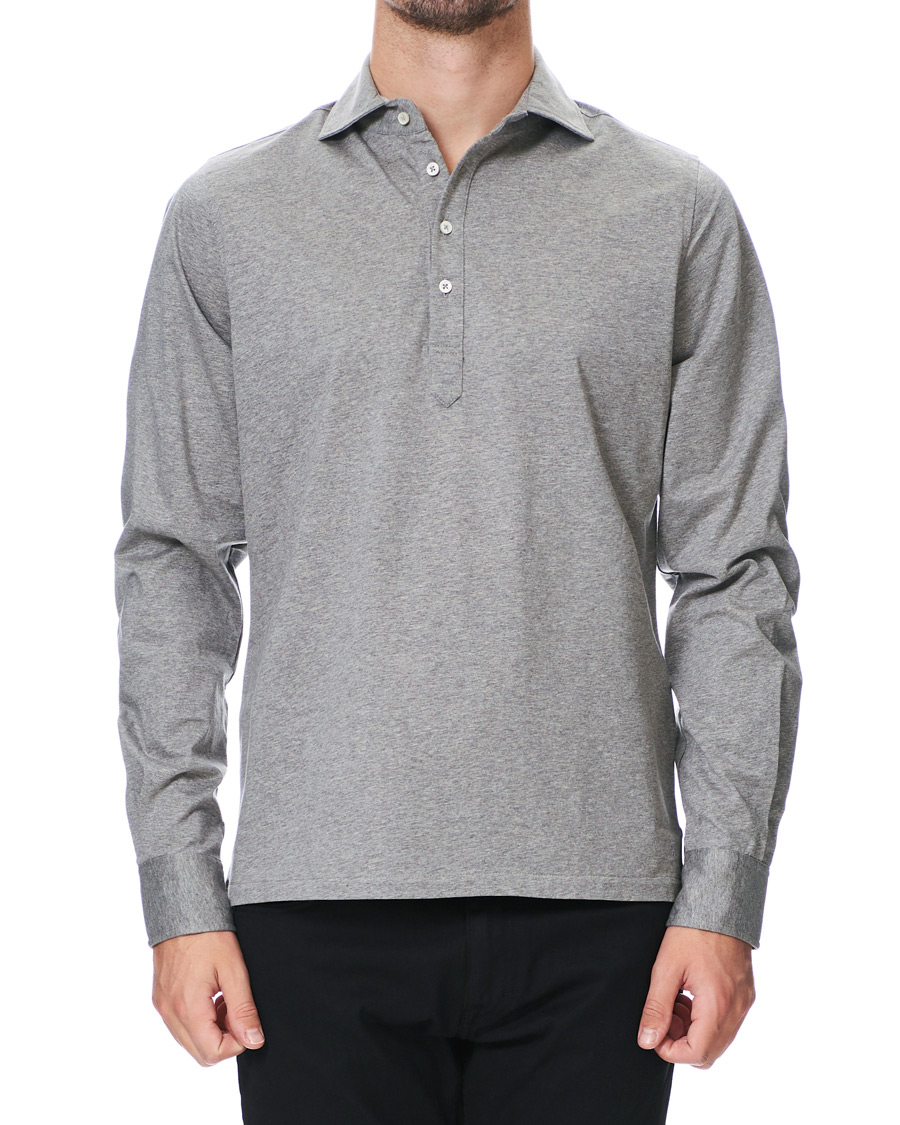 Herren | Hemden | Stenströms | Cotton Popover Poloshirt Grey Melange