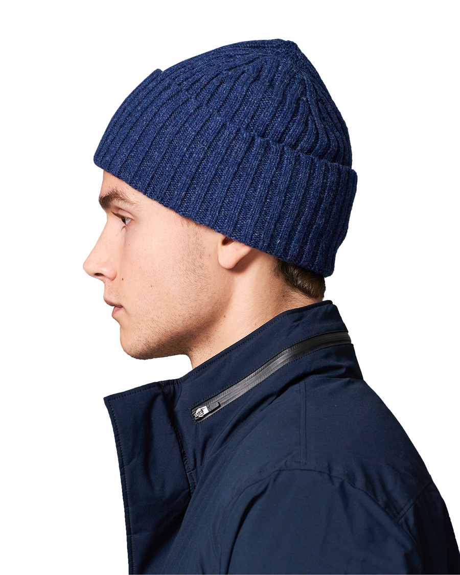 Herren | Drake's Lambswool Ribbed Hat Blue | Drake's | Lambswool Ribbed Hat Blue