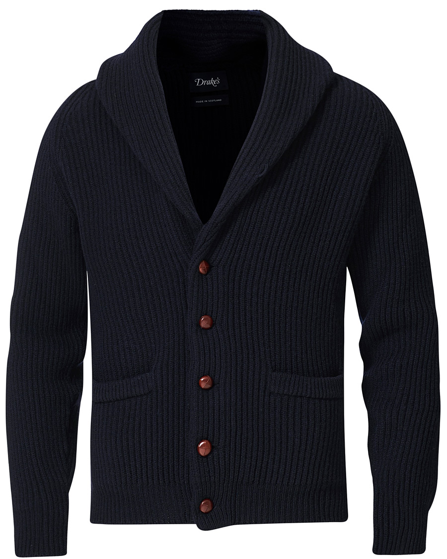Herren | Pullover | Drake's | Shawl Collar Rib Cardigan Navy