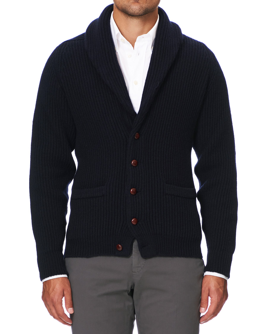 Herren | Pullover | Drake's | Shawl Collar Rib Cardigan Navy
