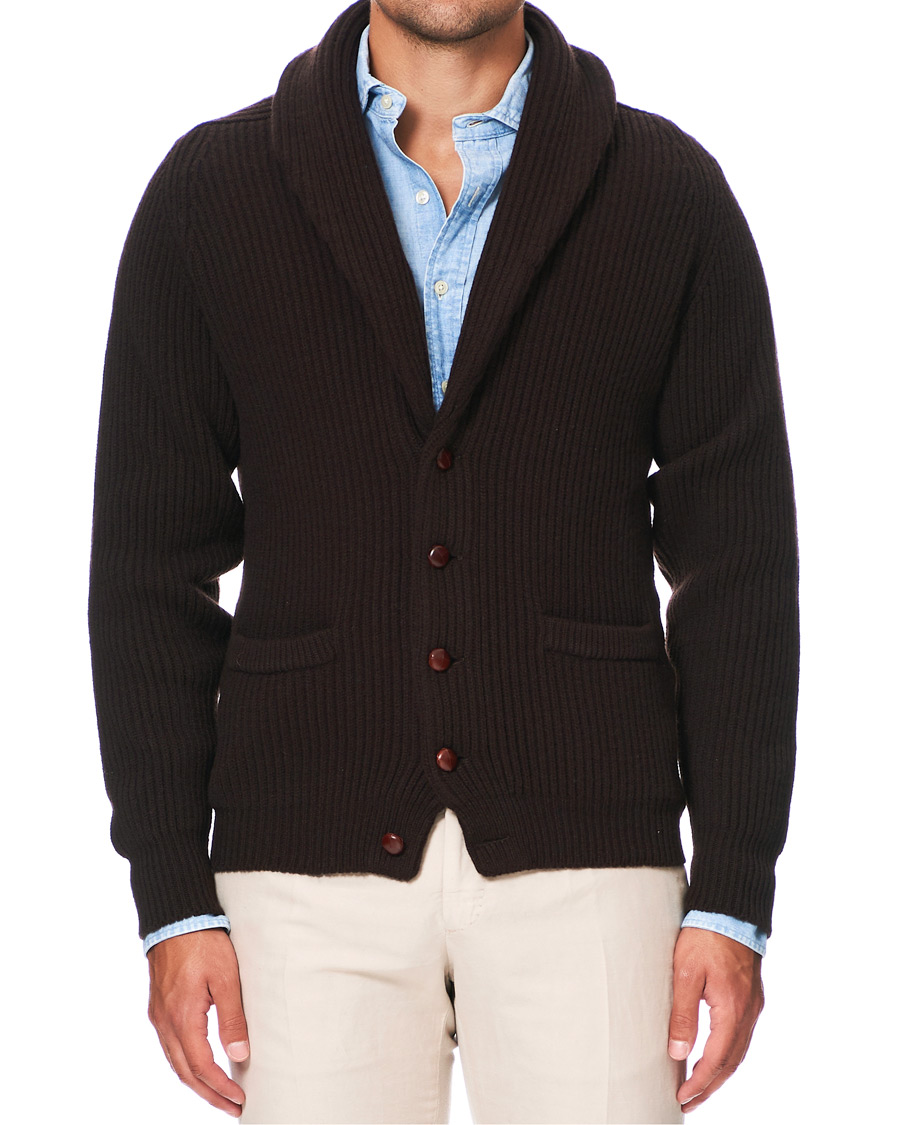 Herren | Pullover | Drake's | Lambswool Shawl Cardigan Ebony