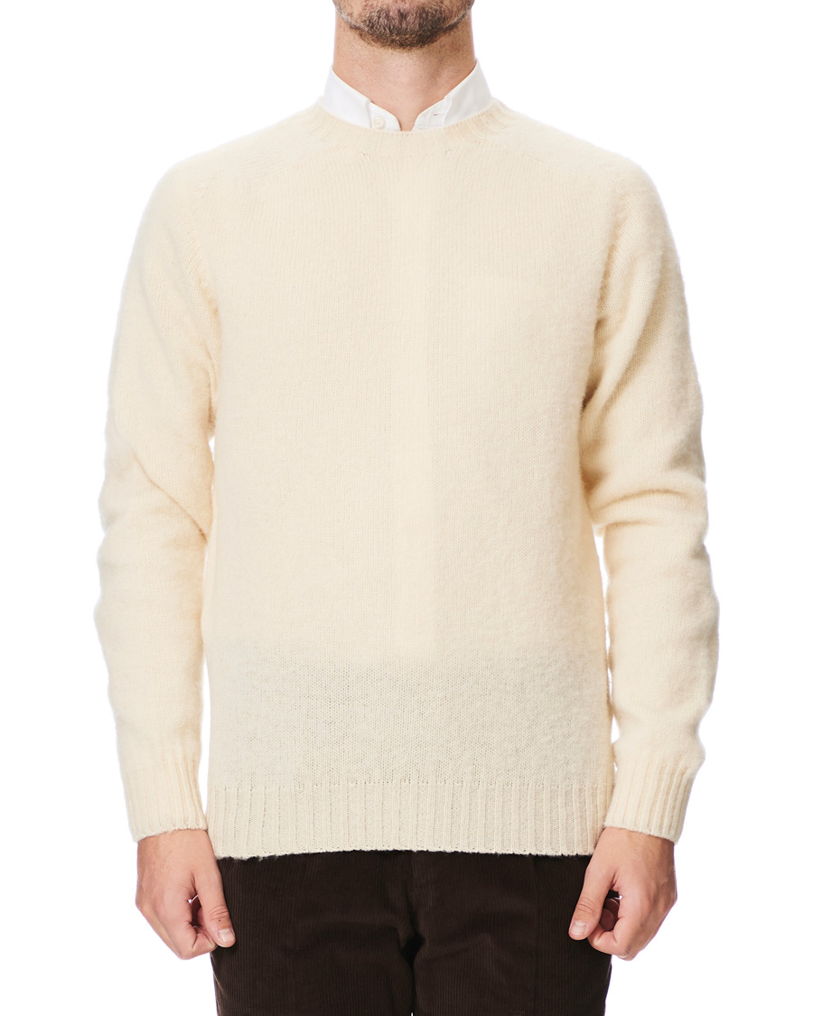 Herren | Pullover | Drake's | Brushed Shetland Wool Crew Neck Cream