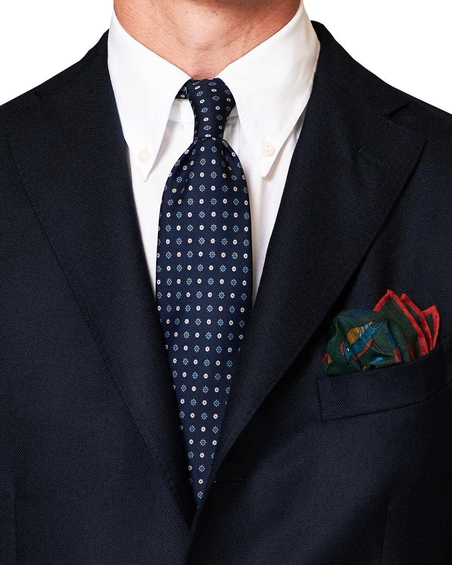 Herren | Drake's Printed Wool/Silk Songbird Pocket Square Green | Drake's | Printed Wool/Silk Songbird Pocket Square Green
