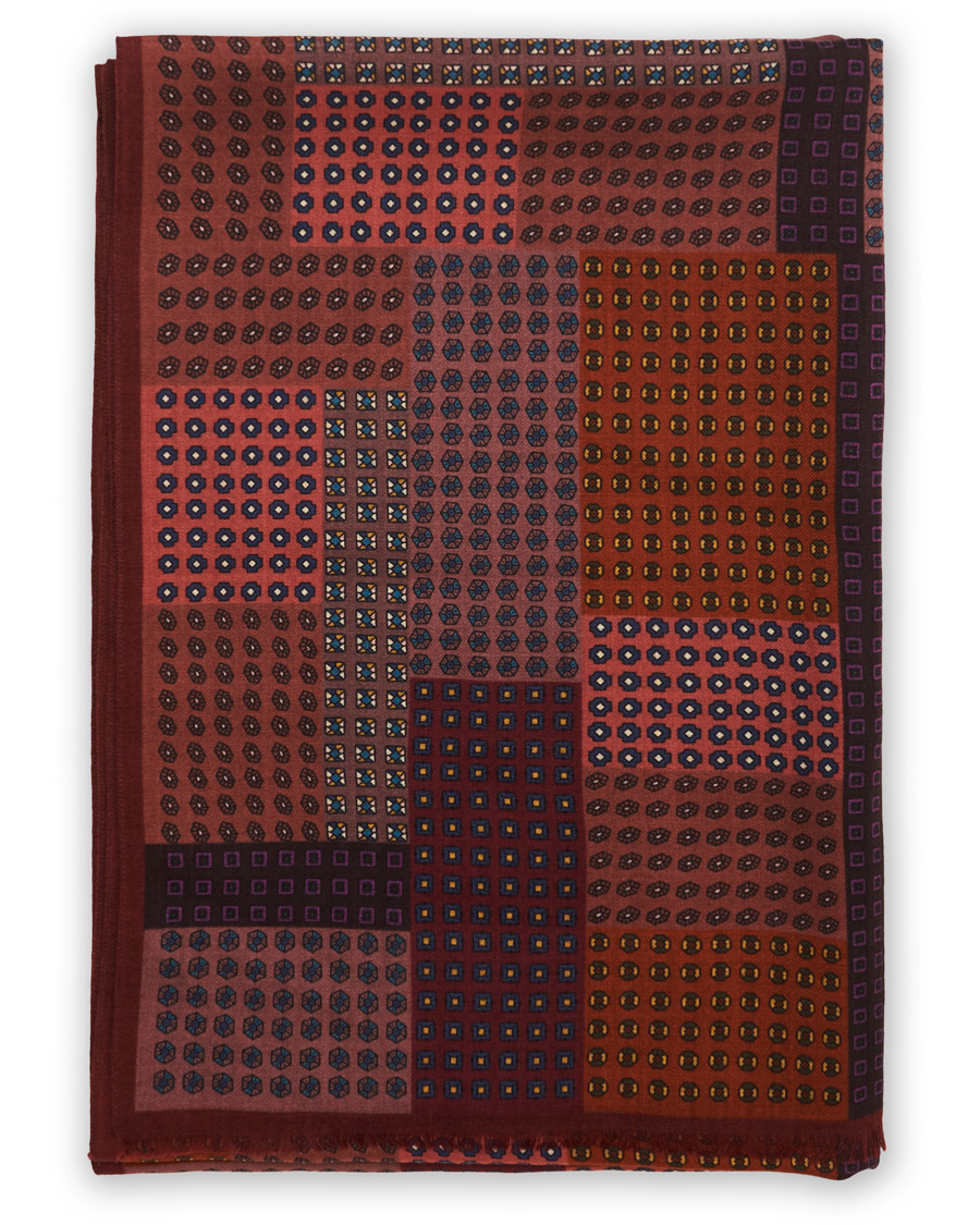 Herren | Drake's Wool Printed Patchwork Scarf Burgundy | Drake's | Wool Printed Patchwork Scarf Burgundy