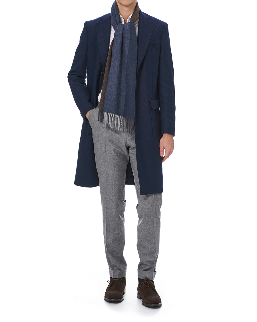 Herren | Drake's Lambswool/Angora Block Check Scarf Brown/Blue | Drake's | Lambswool/Angora Block Check Scarf Brown/Blue