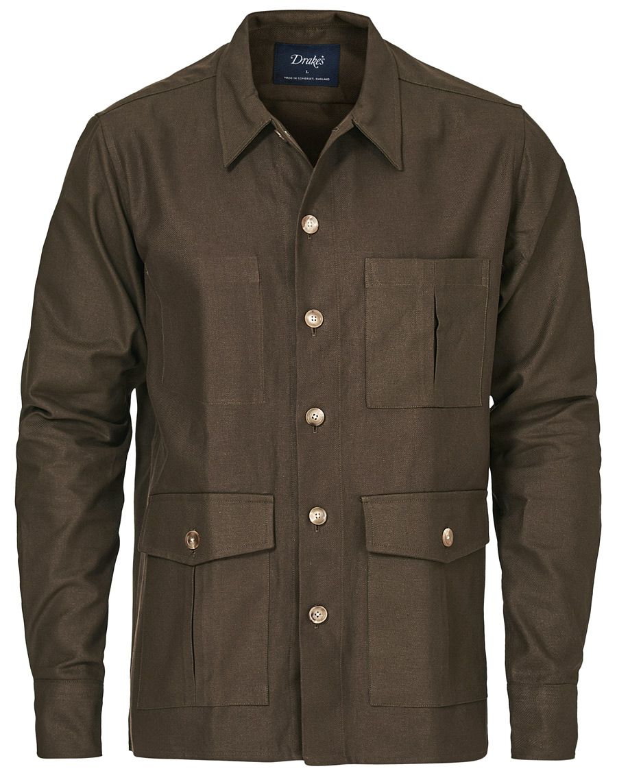 Herren | Hemden | Drake's | Solid Twill Overshirt Olive