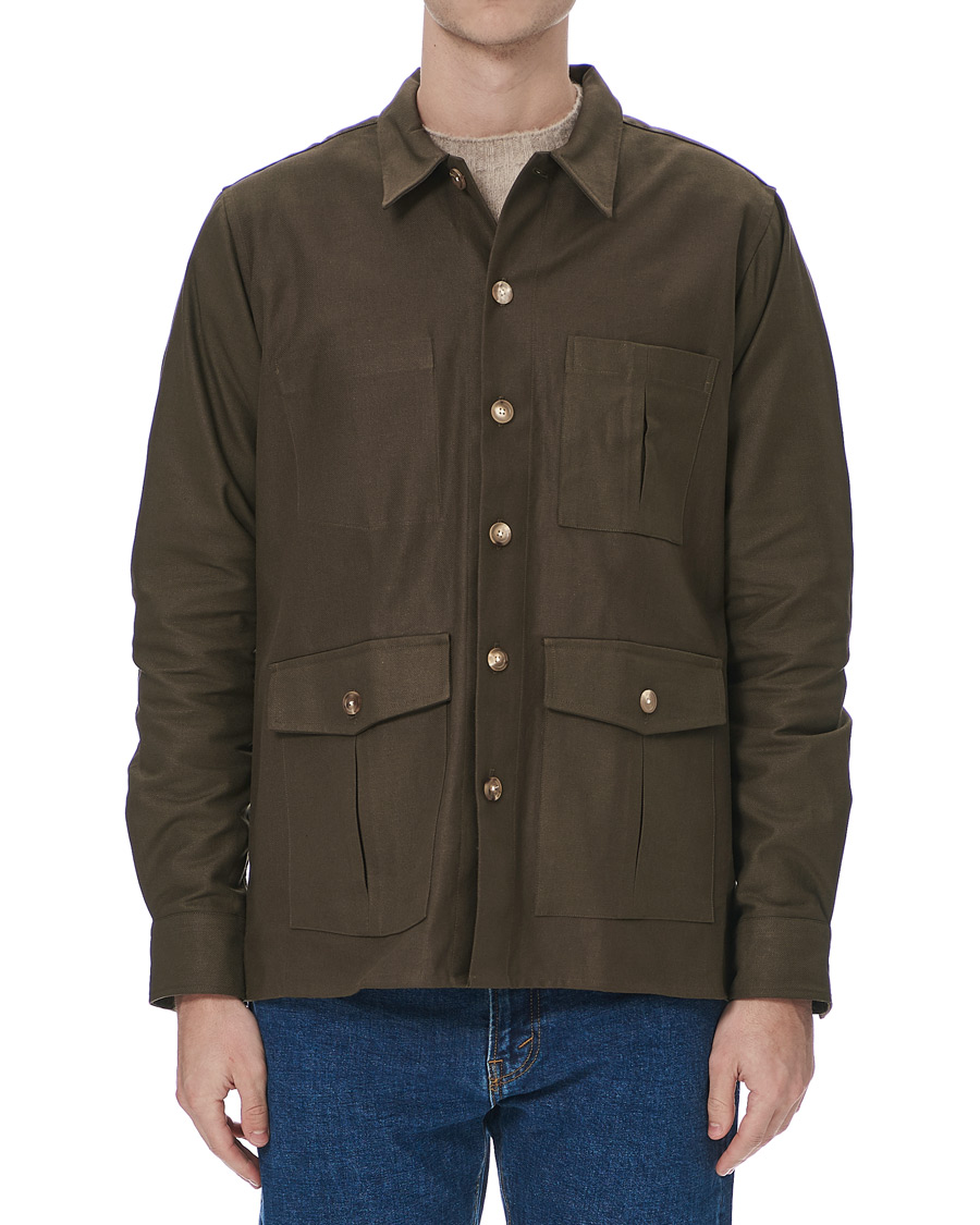 Herren | Hemden | Drake's | Solid Twill Overshirt Olive