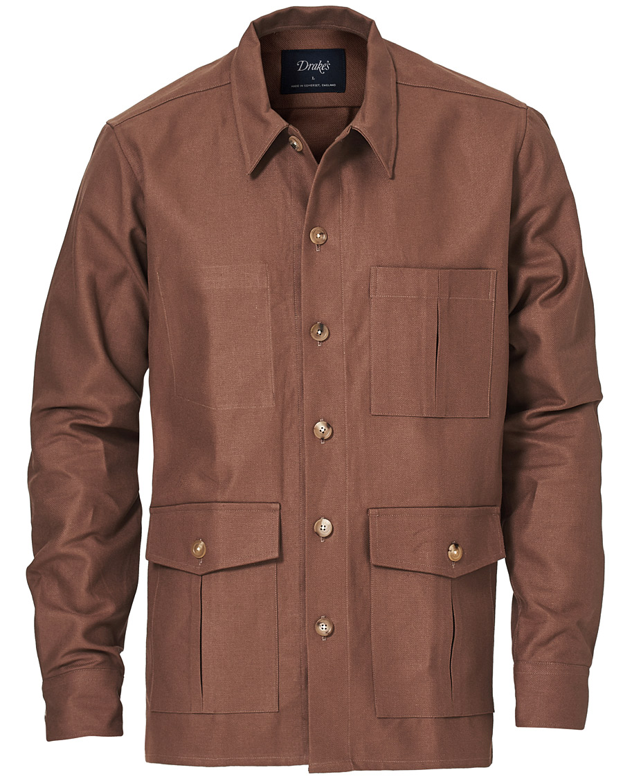 Herren | Hemden | Drake's | Solid Twill Overshirt Brown