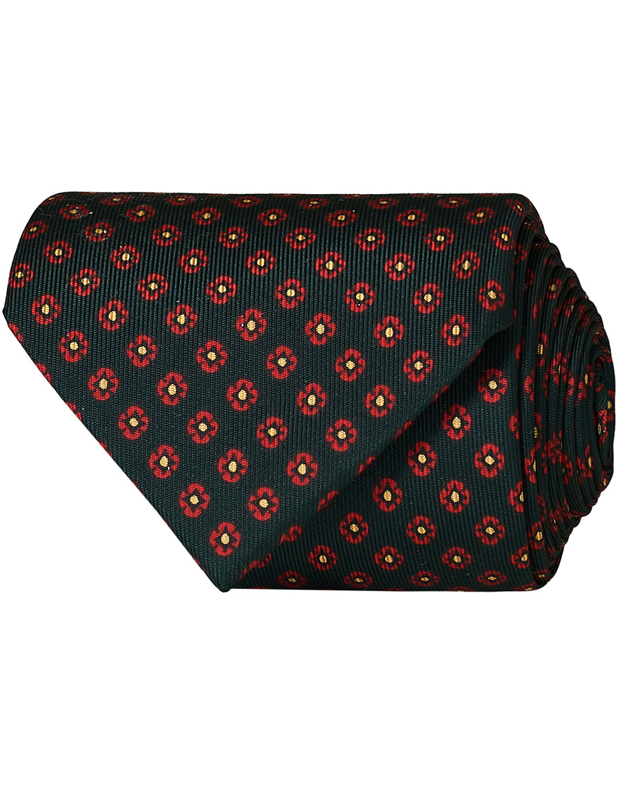 Herren | Drake's Printed Silk Flower 8 cm Tie Green | Drake's | Printed Silk Flower 8 cm Tie Green