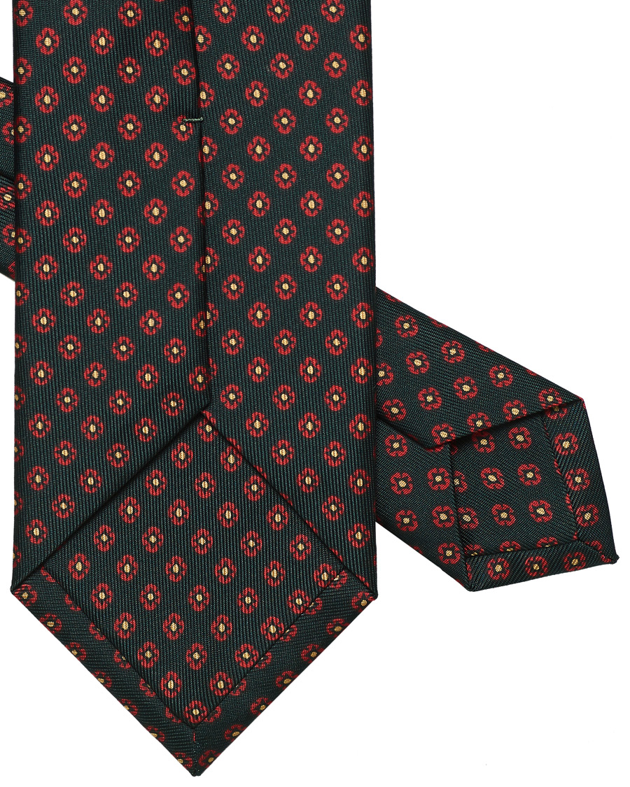 Herren | Drake's Printed Silk Flower 8 cm Tie Green | Drake's | Printed Silk Flower 8 cm Tie Green
