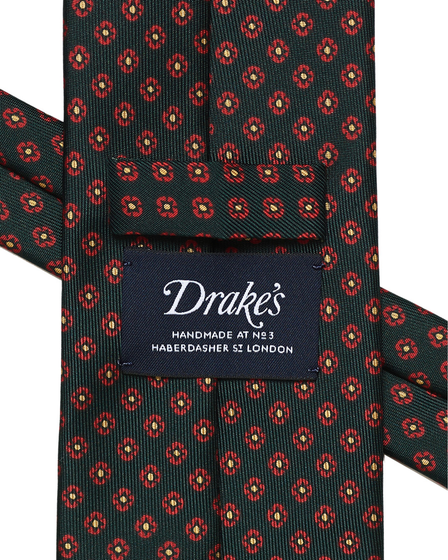 Herren | Drake's Printed Silk Flower 8 cm Tie Green | Drake's | Printed Silk Flower 8 cm Tie Green