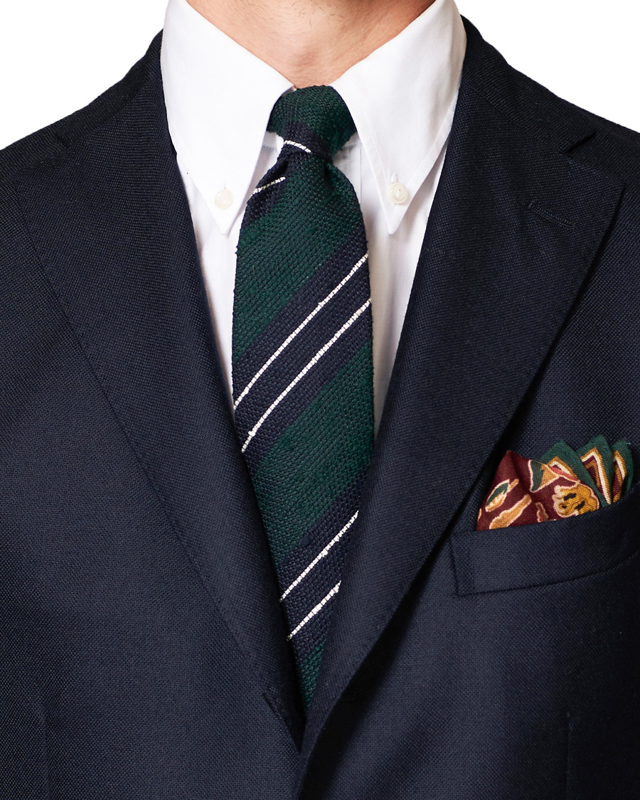 Herren | Drake's Handrolled Striped Grenadine 8 cm Tie Green/Blue | Drake's | Handrolled Striped Grenadine 8 cm Tie Green/Blue
