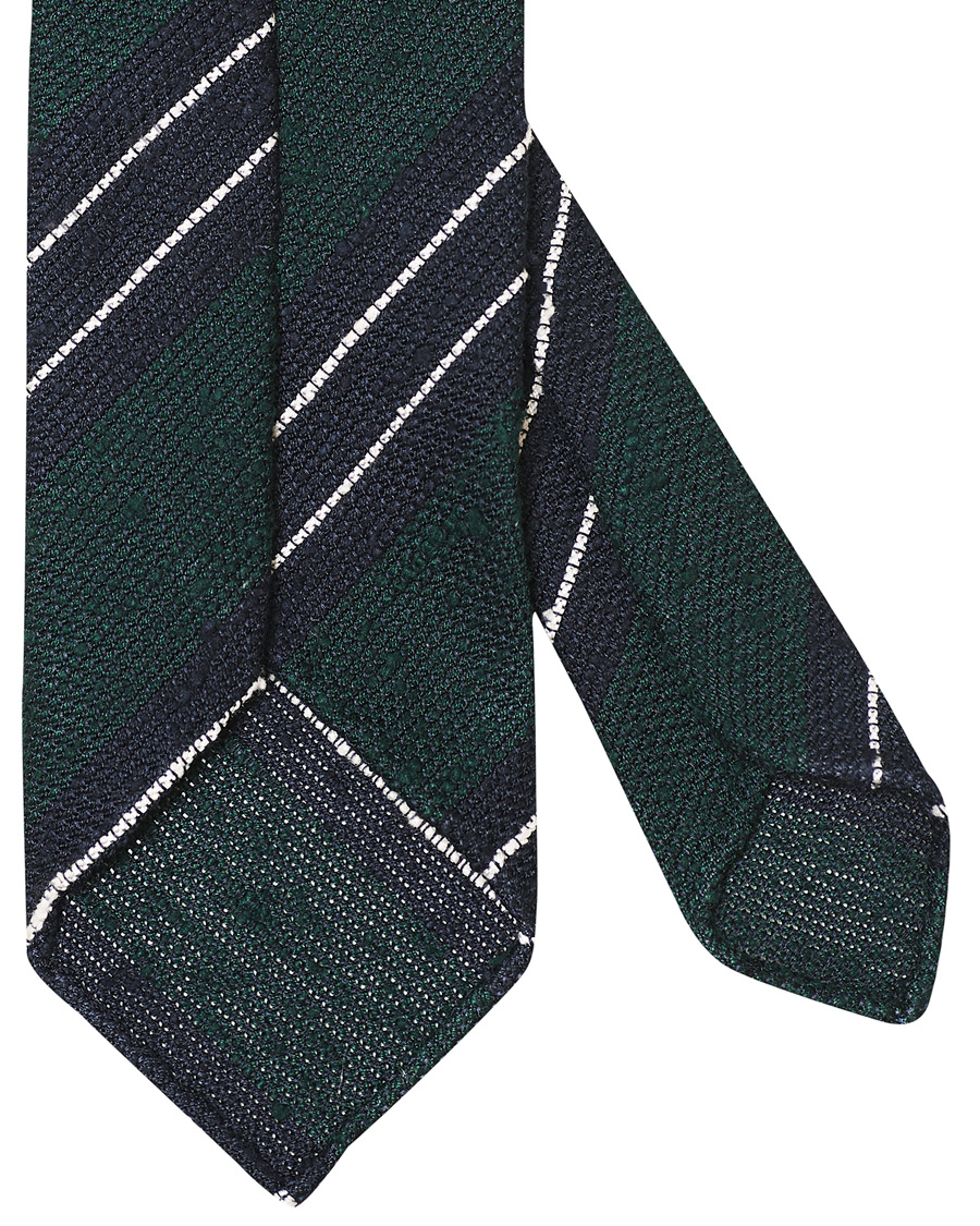 Herren | Drake's Handrolled Striped Grenadine 8 cm Tie Green/Blue | Drake's | Handrolled Striped Grenadine 8 cm Tie Green/Blue