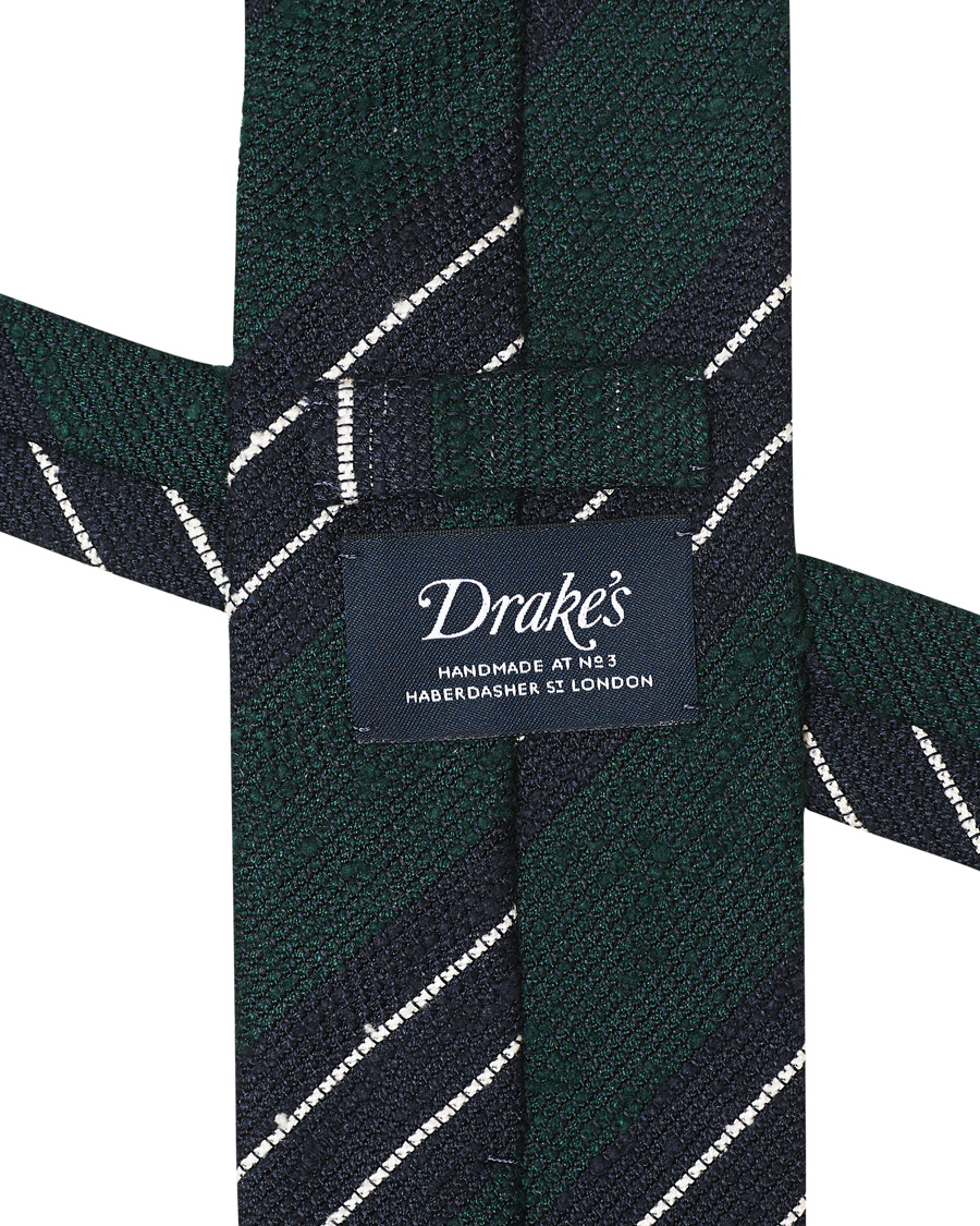Herren | Drake's Handrolled Striped Grenadine 8 cm Tie Green/Blue | Drake's | Handrolled Striped Grenadine 8 cm Tie Green/Blue