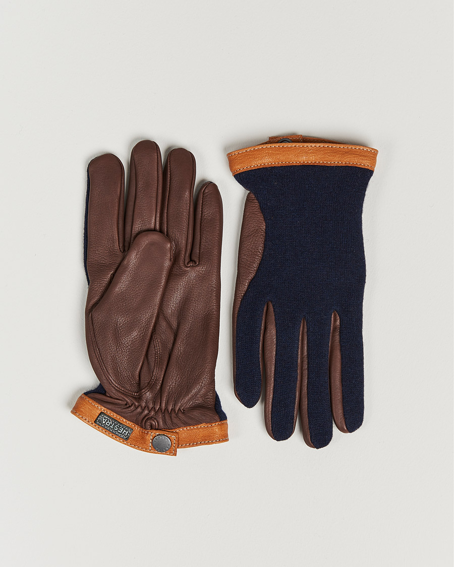 Herren | Business & Beyond | Hestra | Deerskin Wool Tricot Glove Blue/Brown