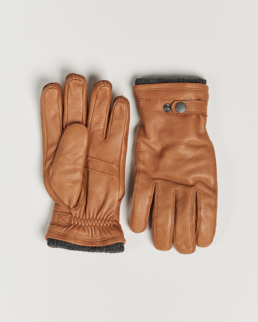 Herren | Handschuhe | Hestra | Utsjö Fleece Lined Buckle Elkskin Glove Cognac