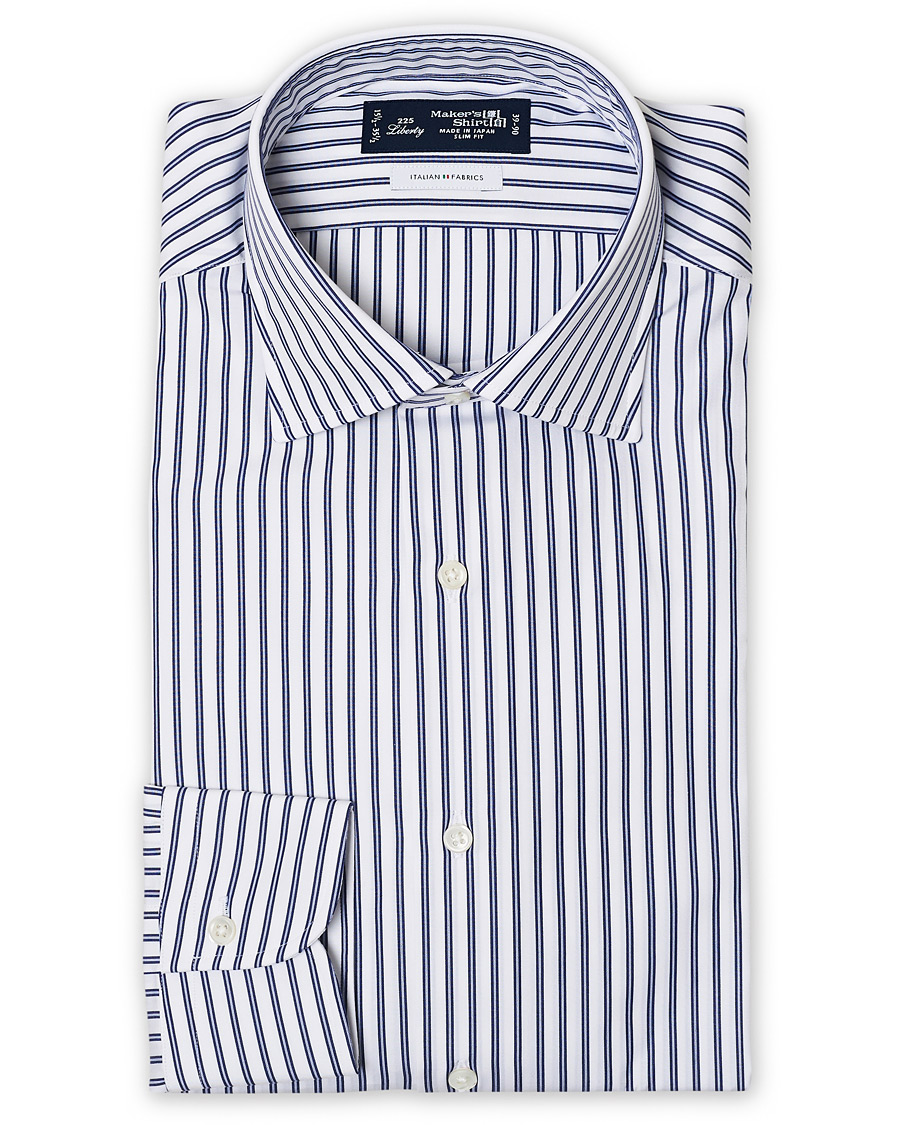 Herren | Hemden | Kamakura Shirts | Slim Fit Broadcloth Striped Shirt White/Blue