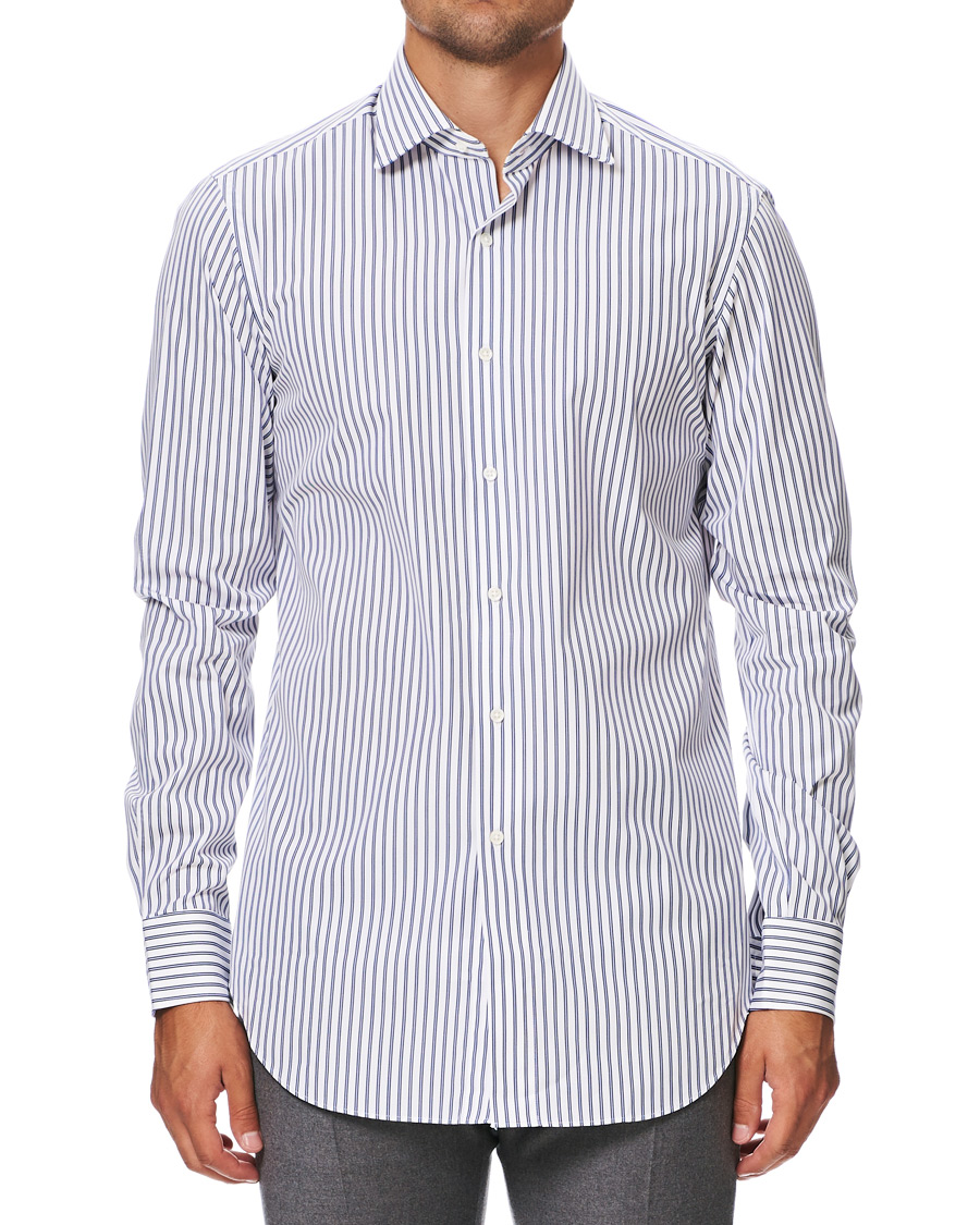 Herren | Hemden | Kamakura Shirts | Slim Fit Broadcloth Striped Shirt White/Blue
