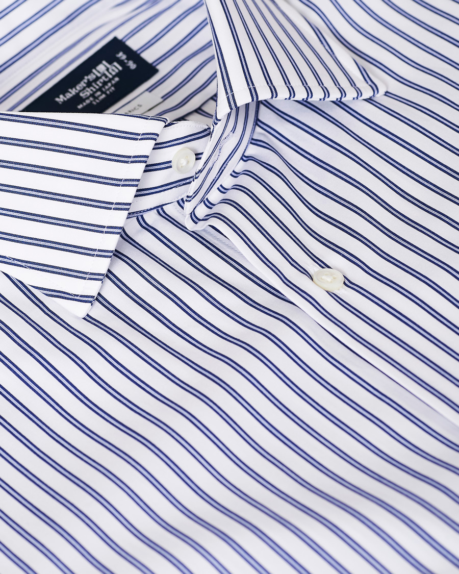 Herren | Hemden | Kamakura Shirts | Slim Fit Broadcloth Striped Shirt White/Blue