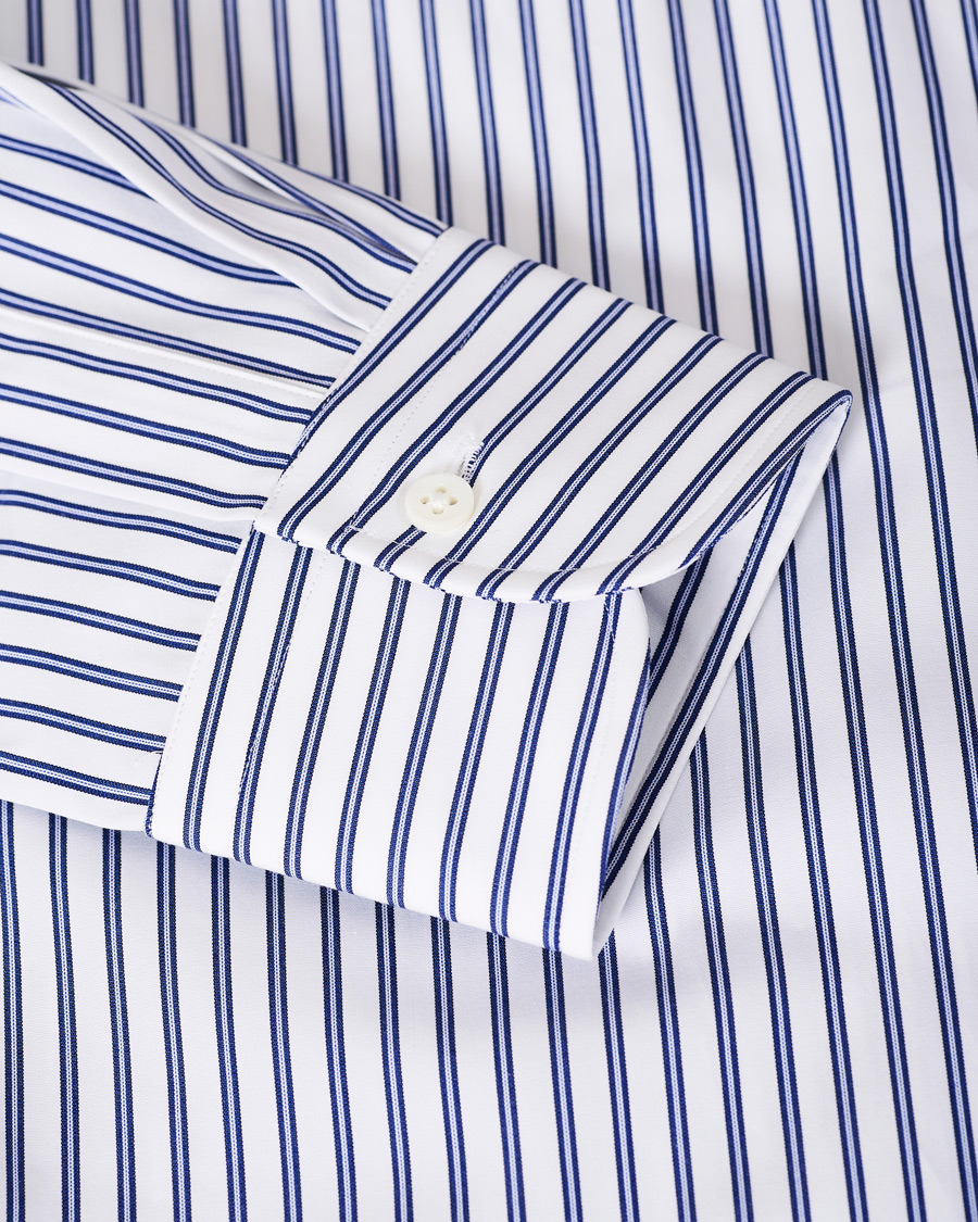 Herren | Hemden | Kamakura Shirts | Slim Fit Broadcloth Striped Shirt White/Blue