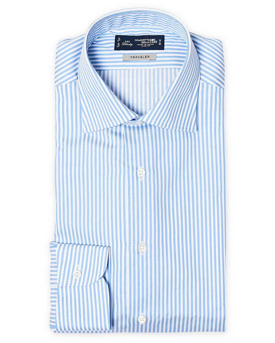 Herren | Hemden | Kamakura Shirts | Slim Fit Striped Travel Shirt Blue/White