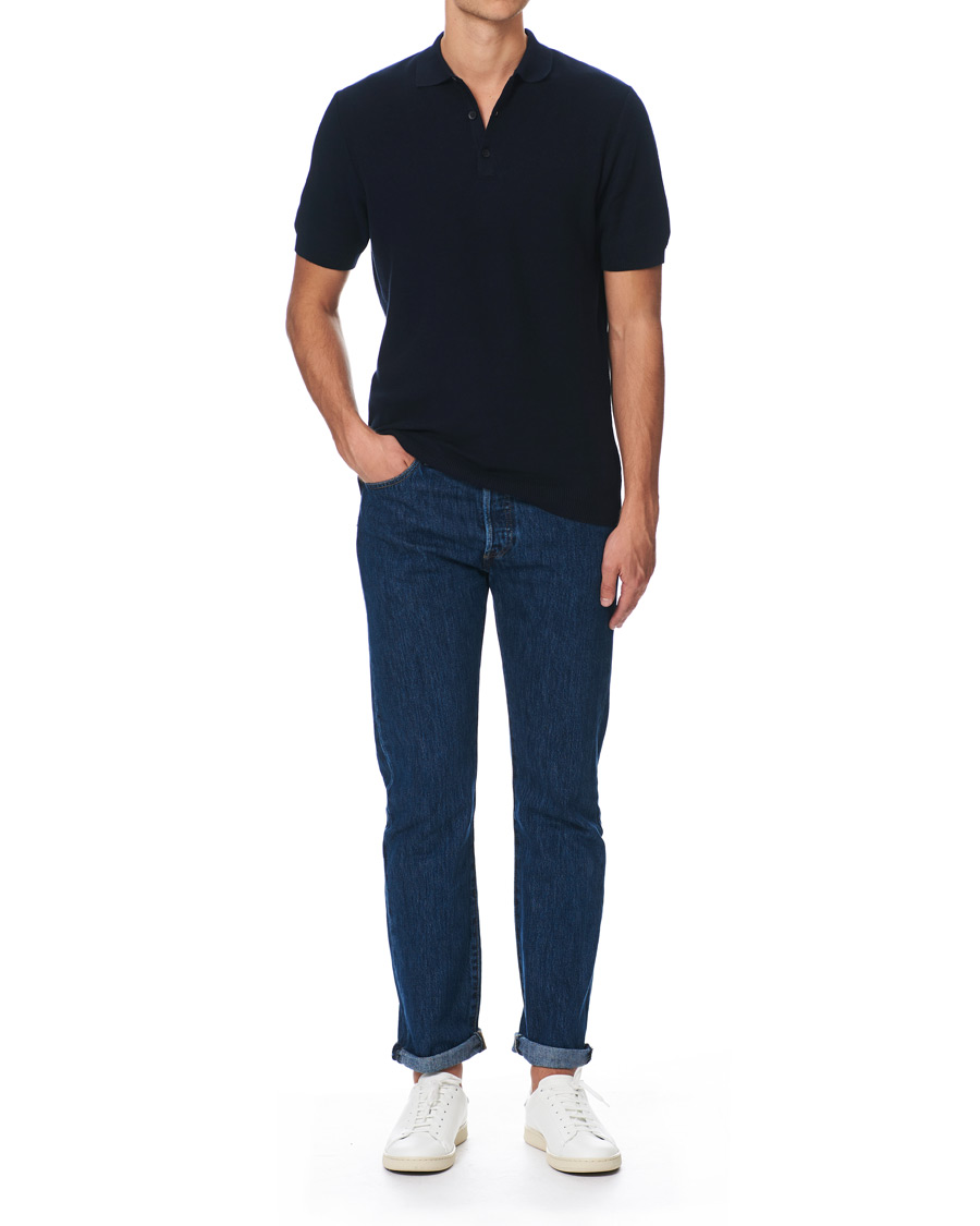 Herren | Poloshirts | Sunspel | Fine Texture Polo Navy