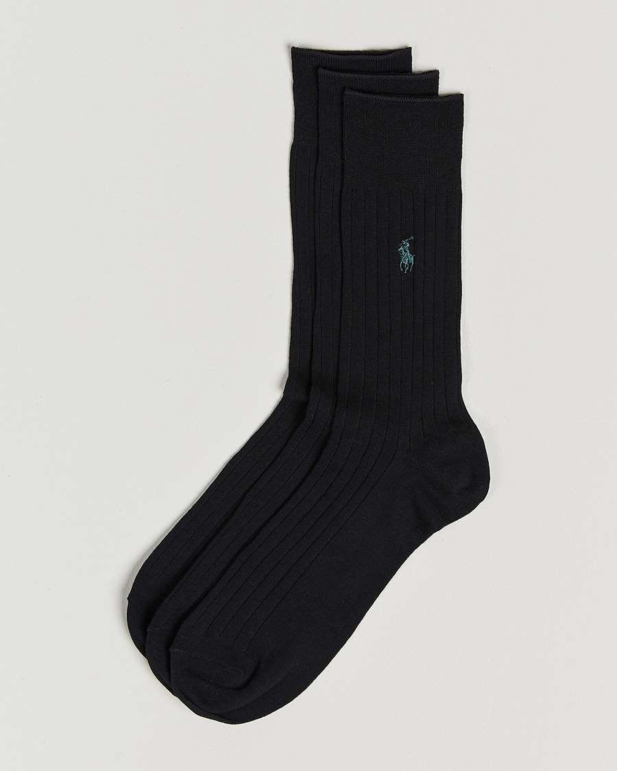 Herren | Unterwäsche | Polo Ralph Lauren | 3-Pack Egyptian Cotton Ribbed Socks Black