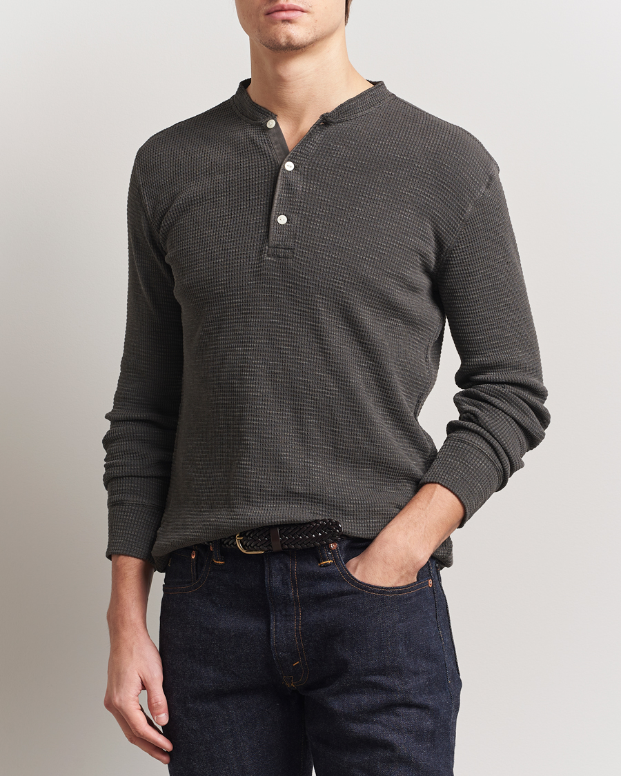 Herren | Pullover | RRL | Long Sleeve Henley Faded Black