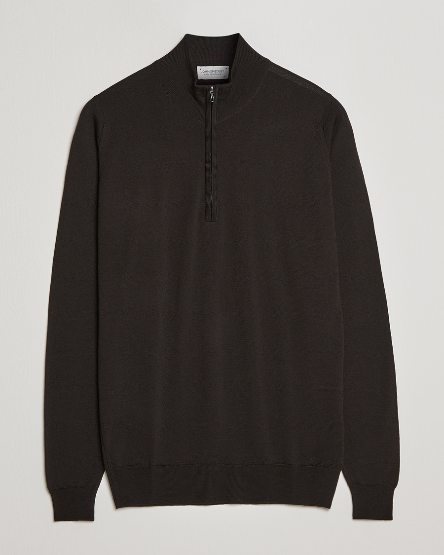 Herren | Pullover | John Smedley | Barrow Extra Fine Merino Half Zip Dark Cocoa