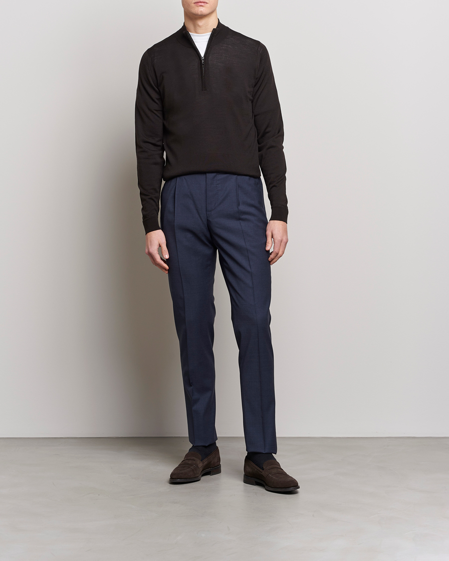 Herren | Pullover | John Smedley | Barrow Extra Fine Merino Half Zip Dark Cocoa