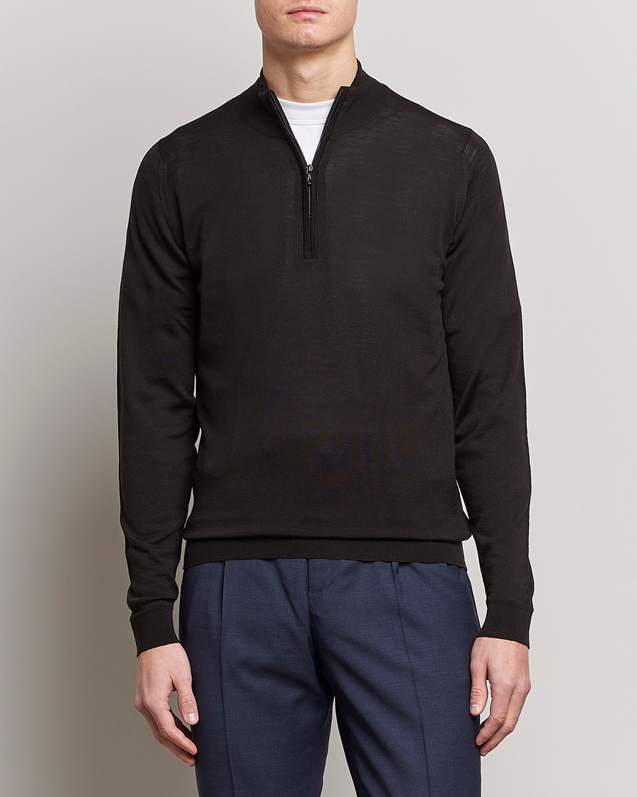 Herren | | John Smedley | Barrow Extra Fine Merino Half Zip Dark Cocoa