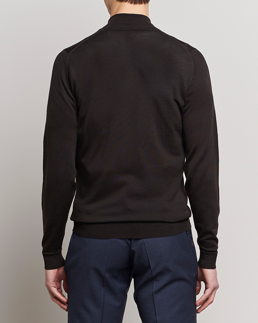 Herren | Pullover | John Smedley | Barrow Extra Fine Merino Half Zip Dark Cocoa