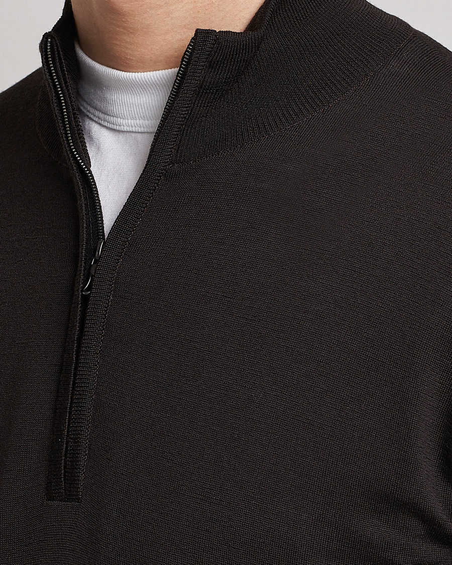 Herren | Pullover | John Smedley | Barrow Extra Fine Merino Half Zip Dark Cocoa