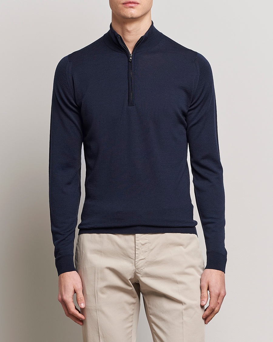 Herren | Half-zip | John Smedley | Barrow Extra Fine Merino Half Zip Midnight