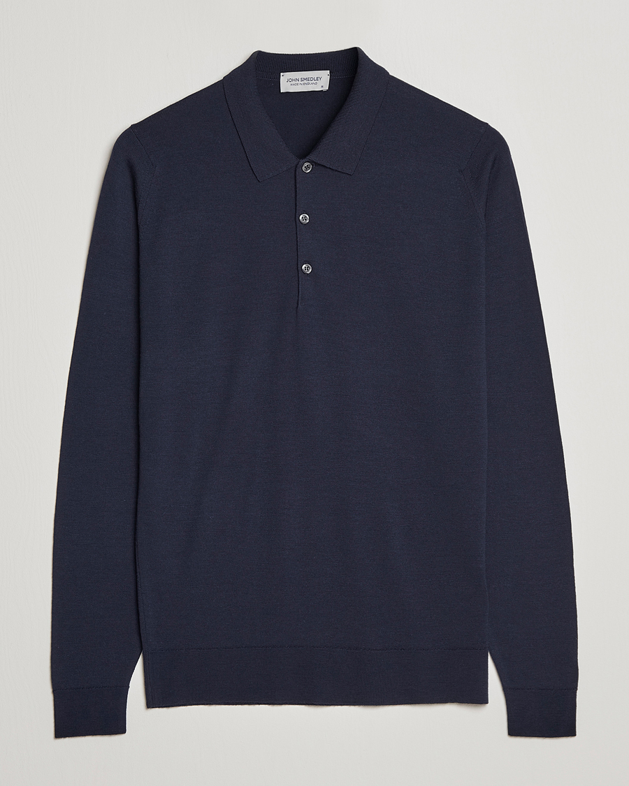 Herren | Pullover | John Smedley | Belper Extra Fine Merino Polo Pullover Midnight